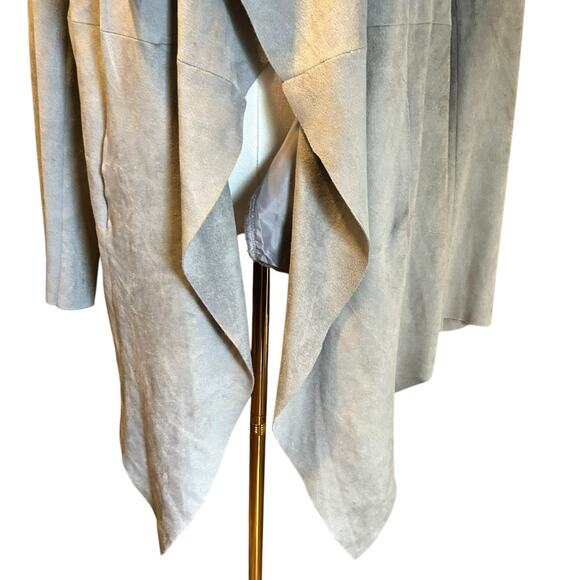 C. Luce Faux Suede Jacket Coat LG Gray Slouchy Shawl Collar Drapery Uneven Hem - Picture 4 of 13